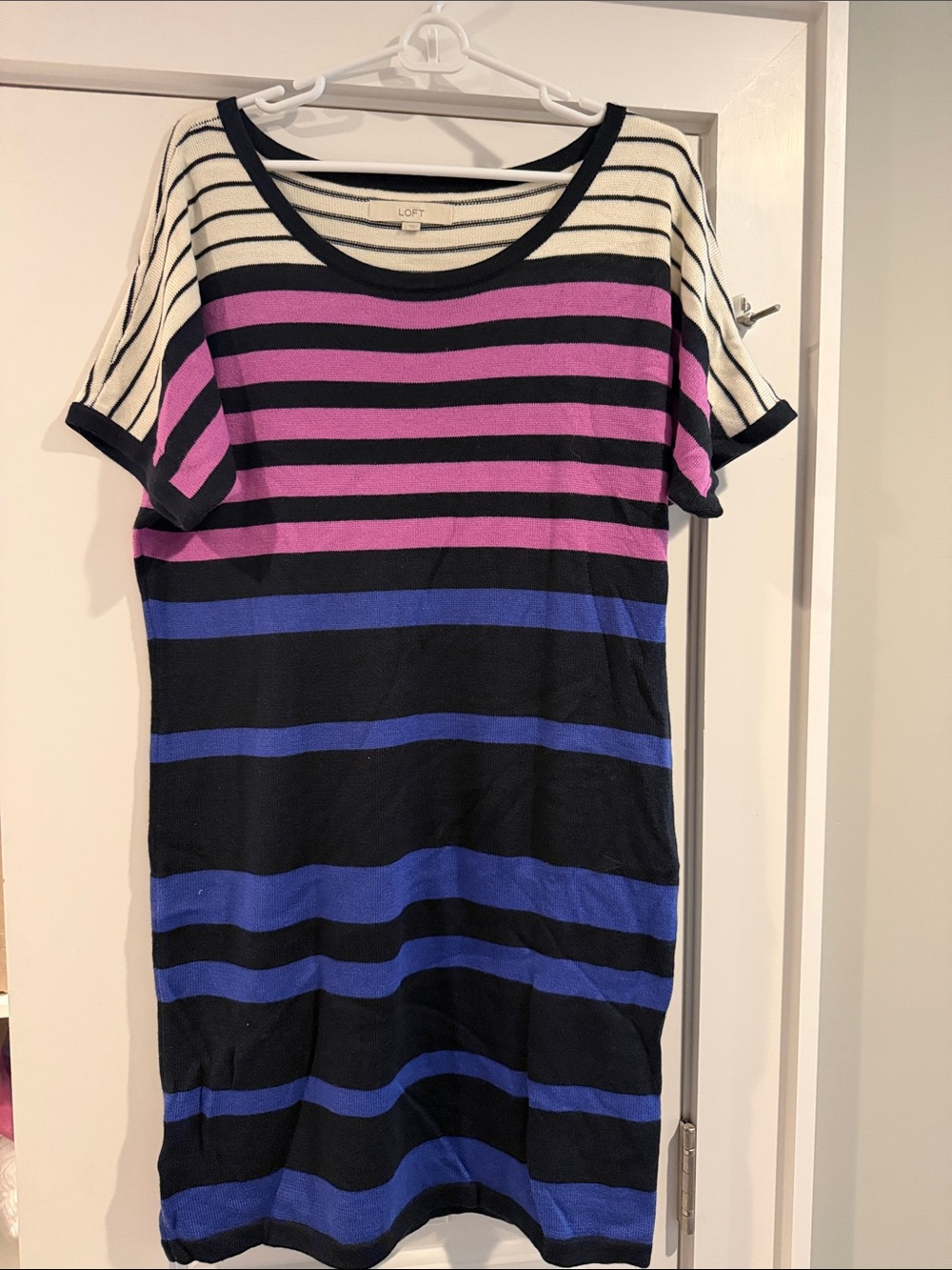 LOFT Navy, Pink & Blue Striped Midi Knit Dress